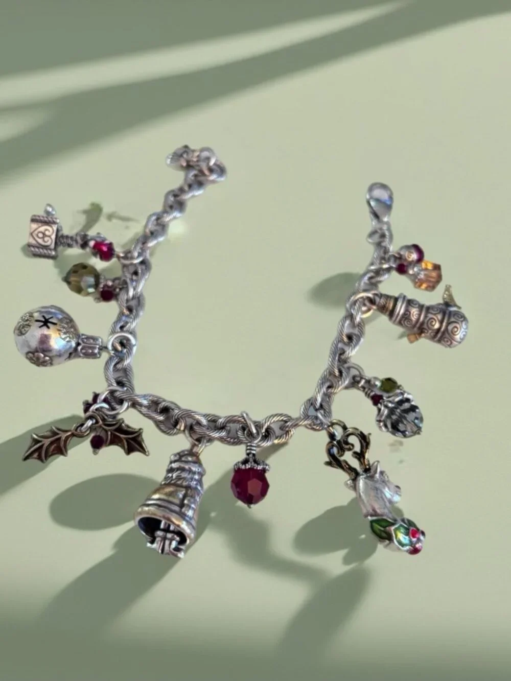 Brighton Holiday Christmas Story Silver Plate Crystal Womens Charm Bracelet 8.5”